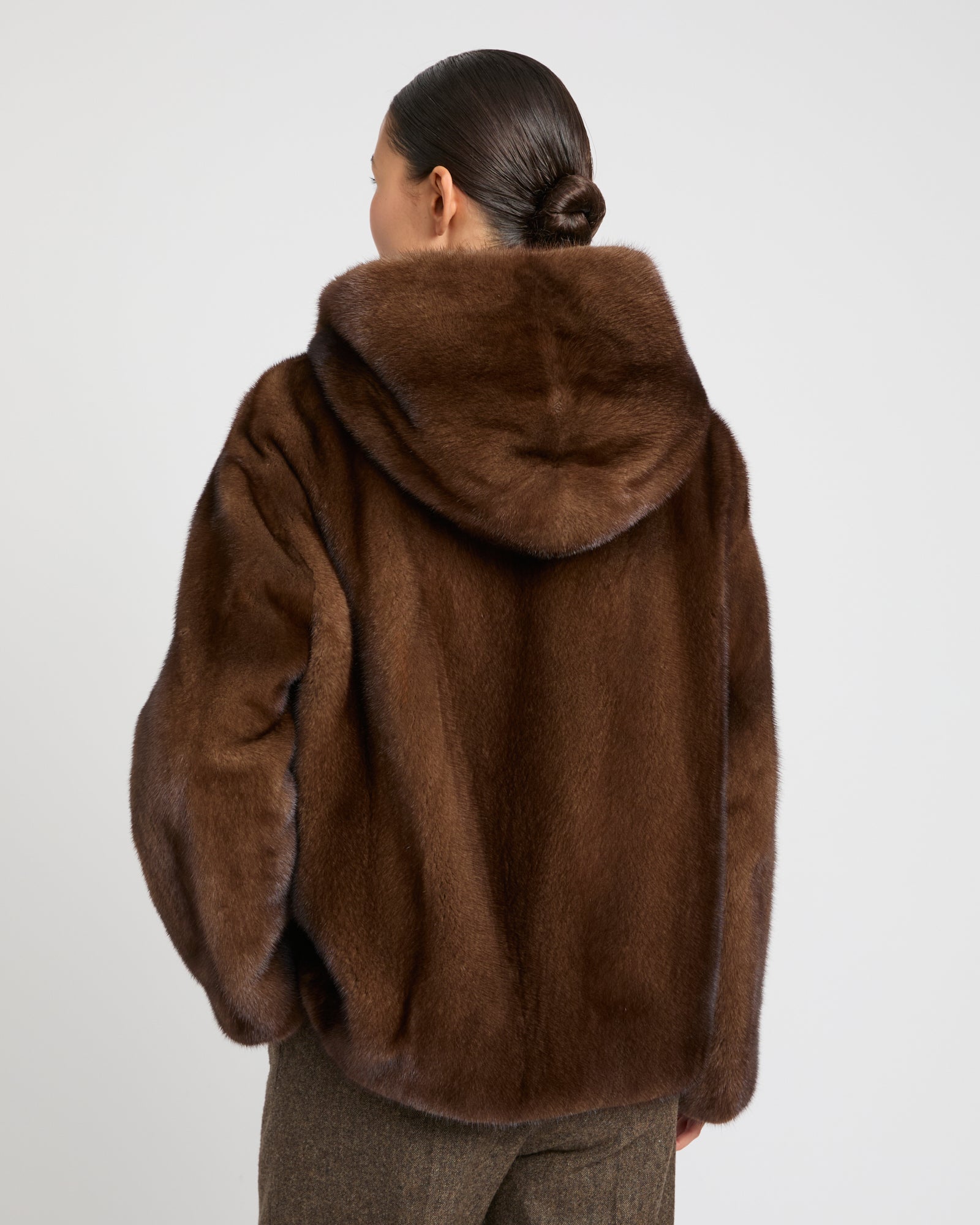 Hooded jacket in long-haired mink fur - brown - Yves Salomon