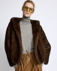 Hooded jacket in long-haired mink fur