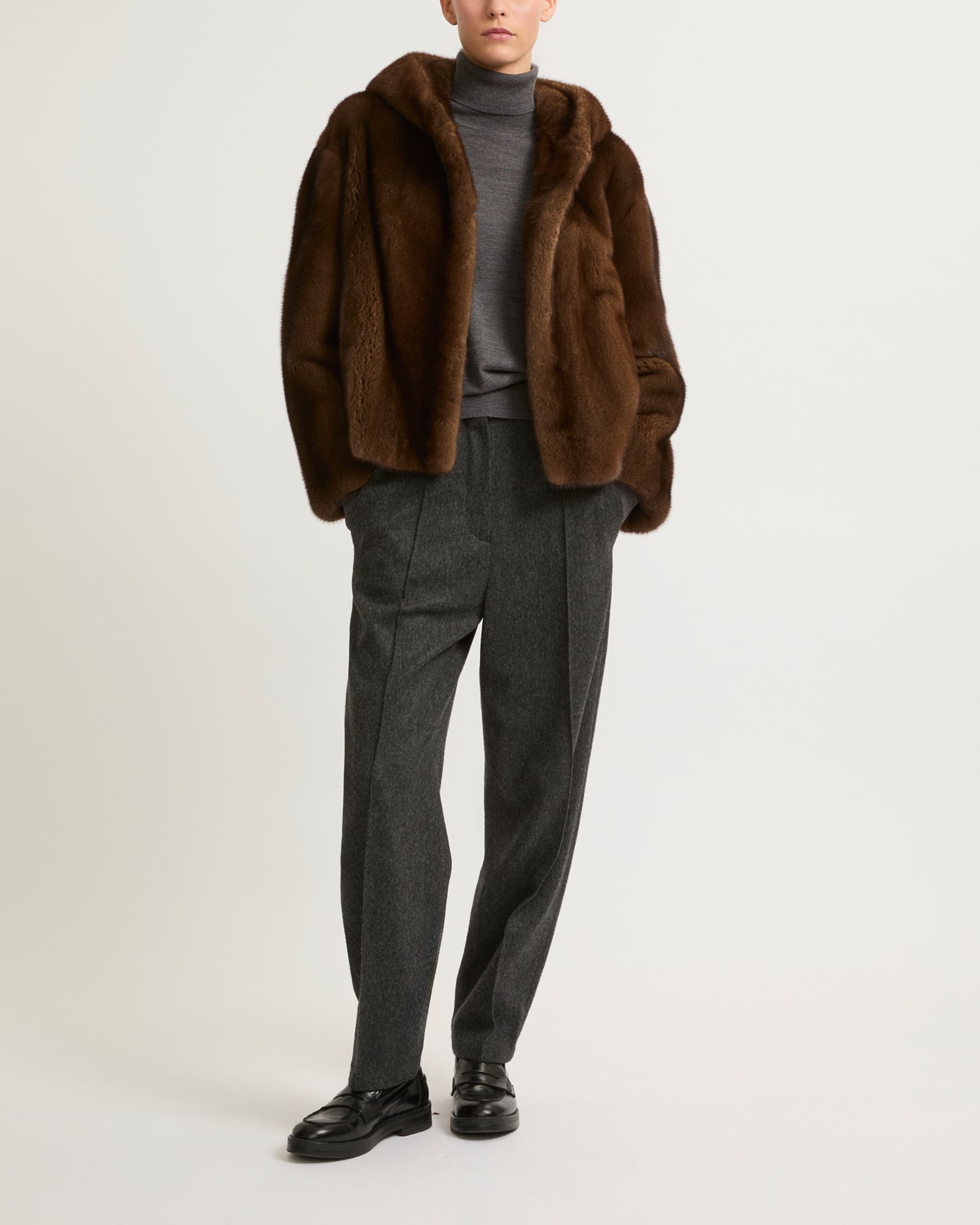 Hooded jacket in long-haired mink fur - brown - Yves Salomon Hooded jacket in long-haired mink fur - brown - Yves Salomon