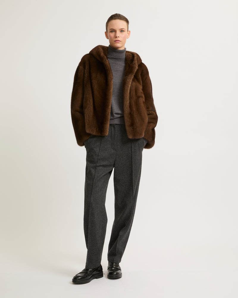 Hooded jacket in long-haired mink fur - brown - Yves Salomon