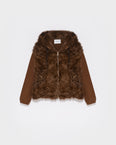 Hooded jacket in knit and curly lamb