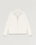 Hooded jacket in knit and curly lamb