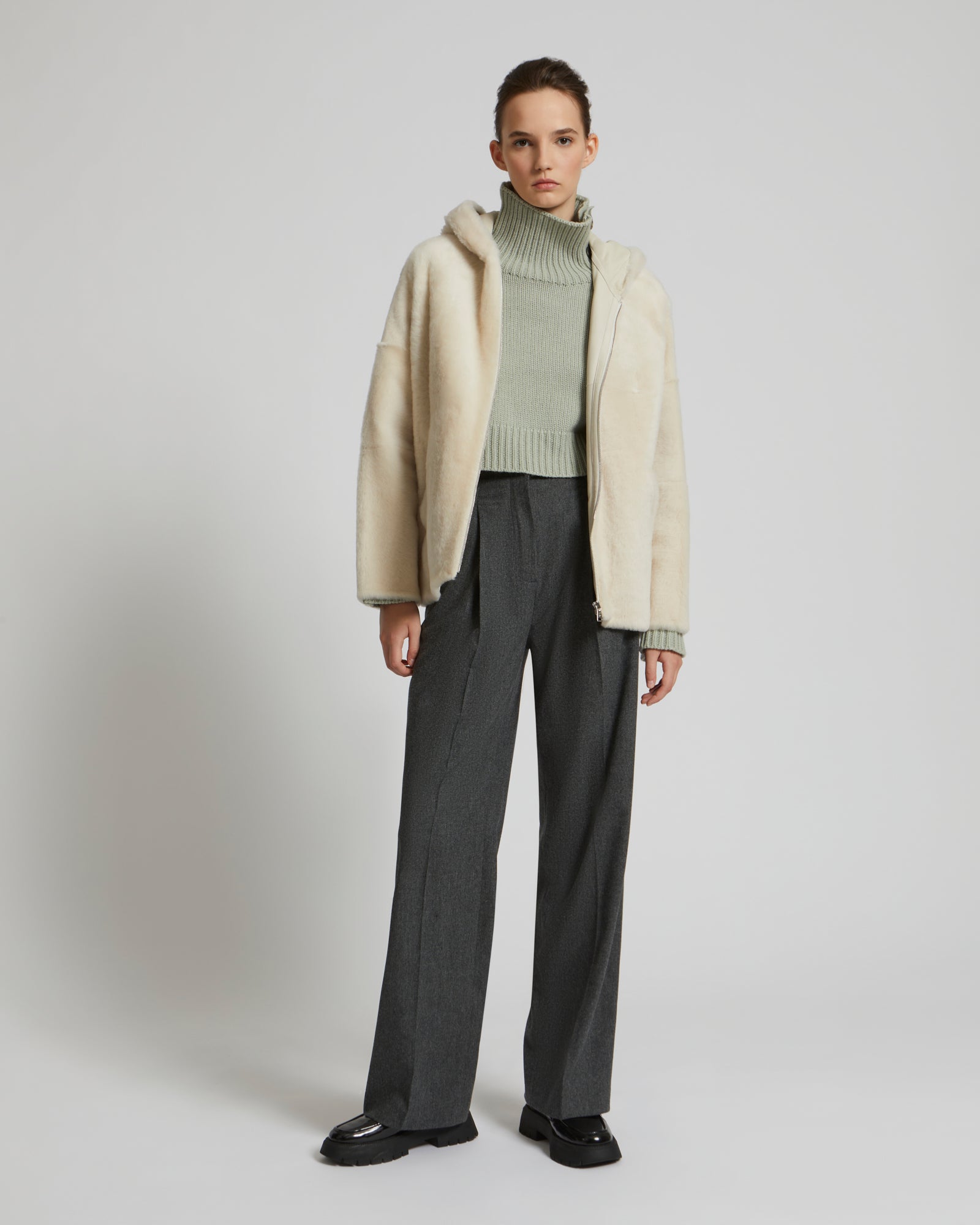 Hooded shearling jacket - white - Yves Salomon