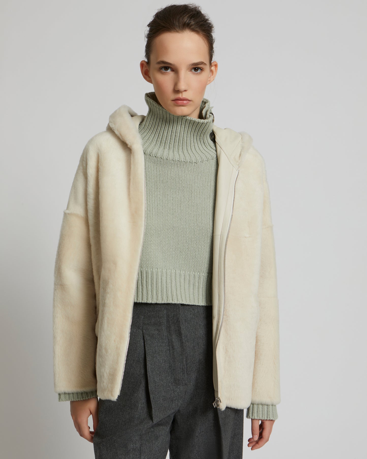 Hooded shearling jacket - white - Yves Salomon