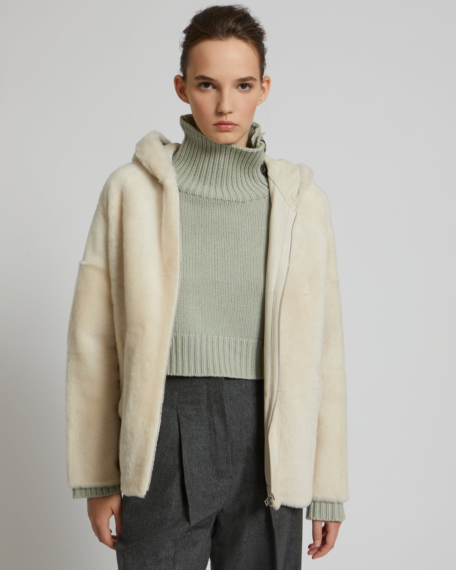 Hooded shearling jacket - white - Yves Salomon