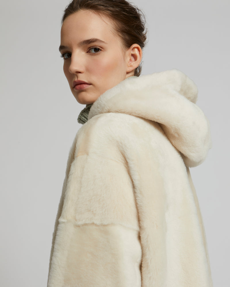 Hooded shearling jacket - white - Yves Salomon – Yves Salomon US