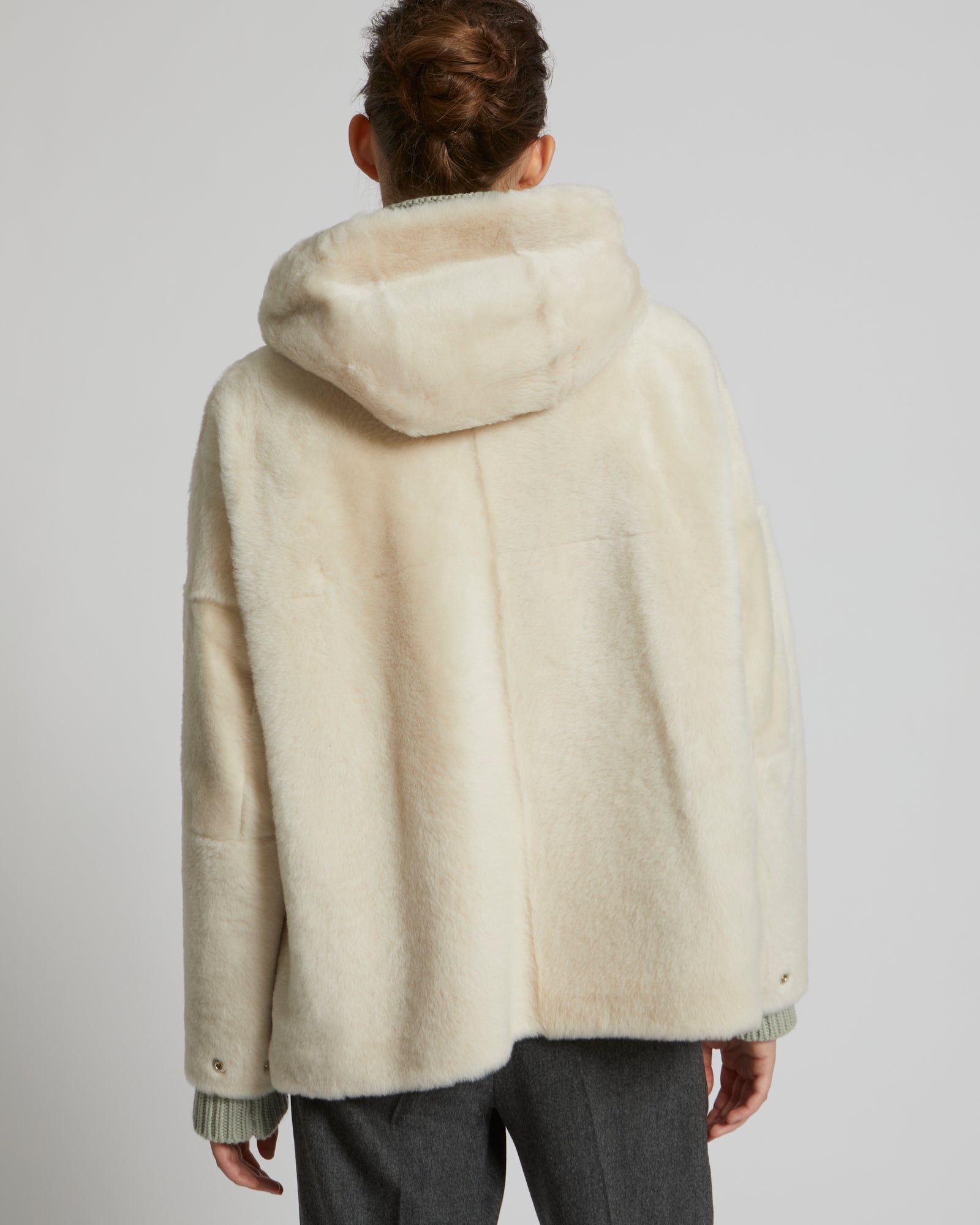 Hooded shearling jacket - white - Yves Salomon