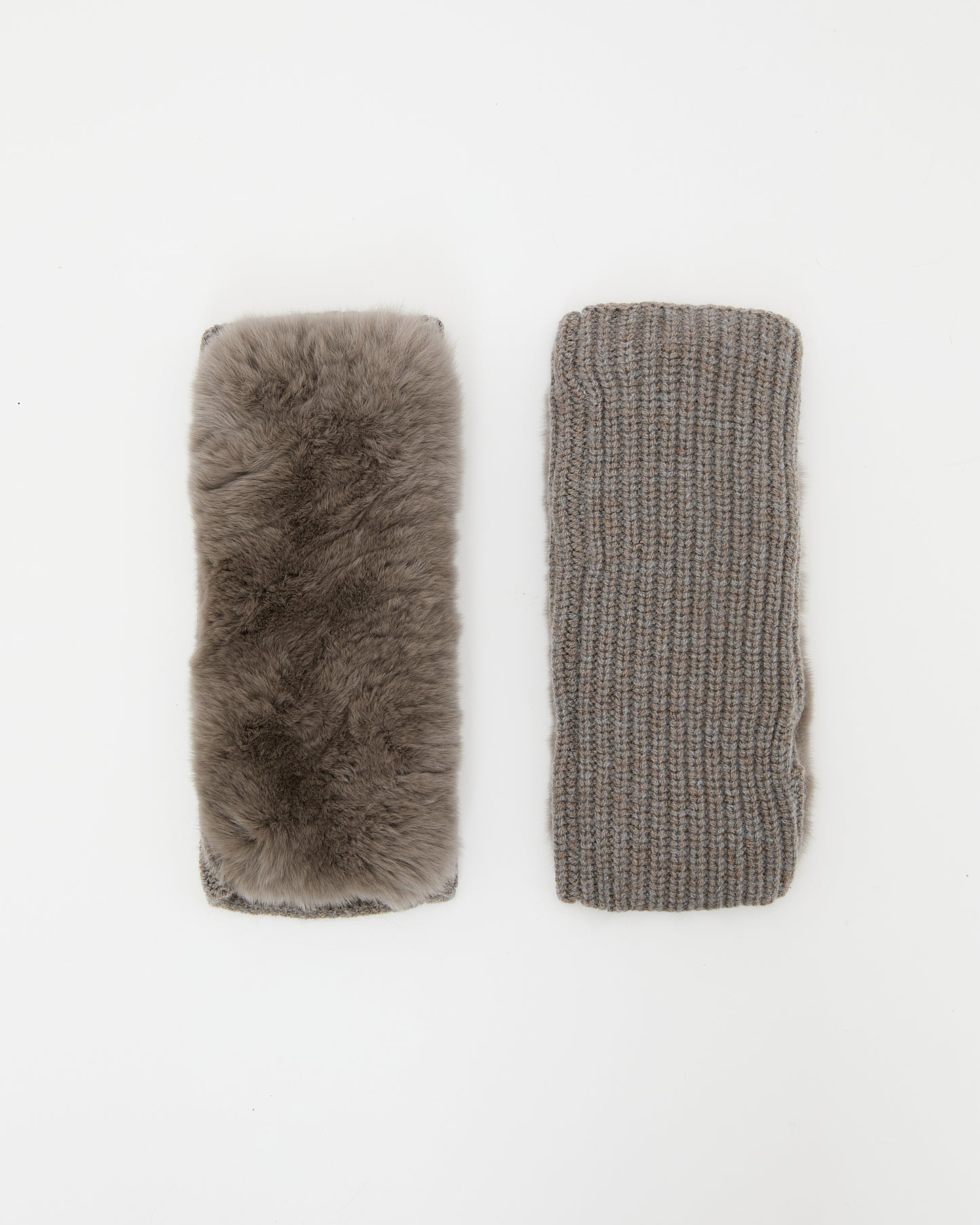Cashmere wool knit and rex rabbit fingerless gloves