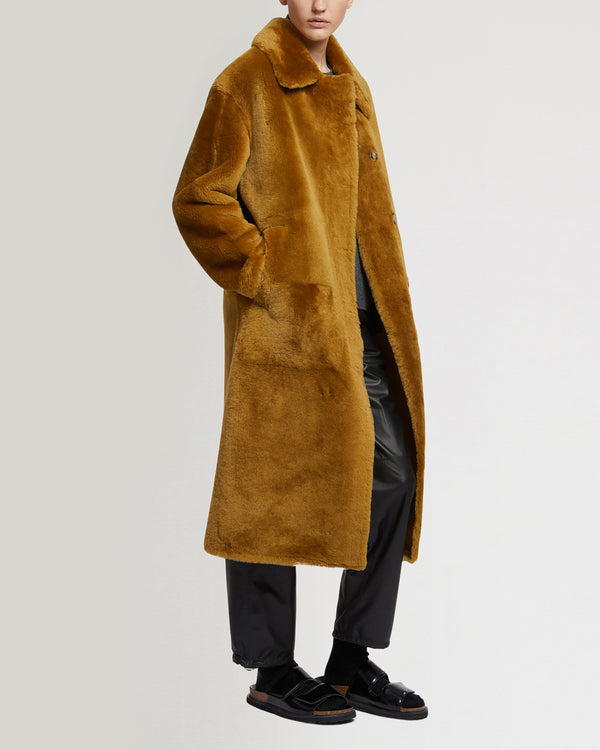 Long merino lambskin coat with collar-Yves Salomon-Winter sale & boxing day