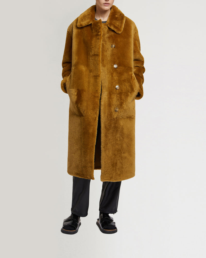 Long merino lambskin coat with collar-Yves Salomon-Winter sale & boxing day