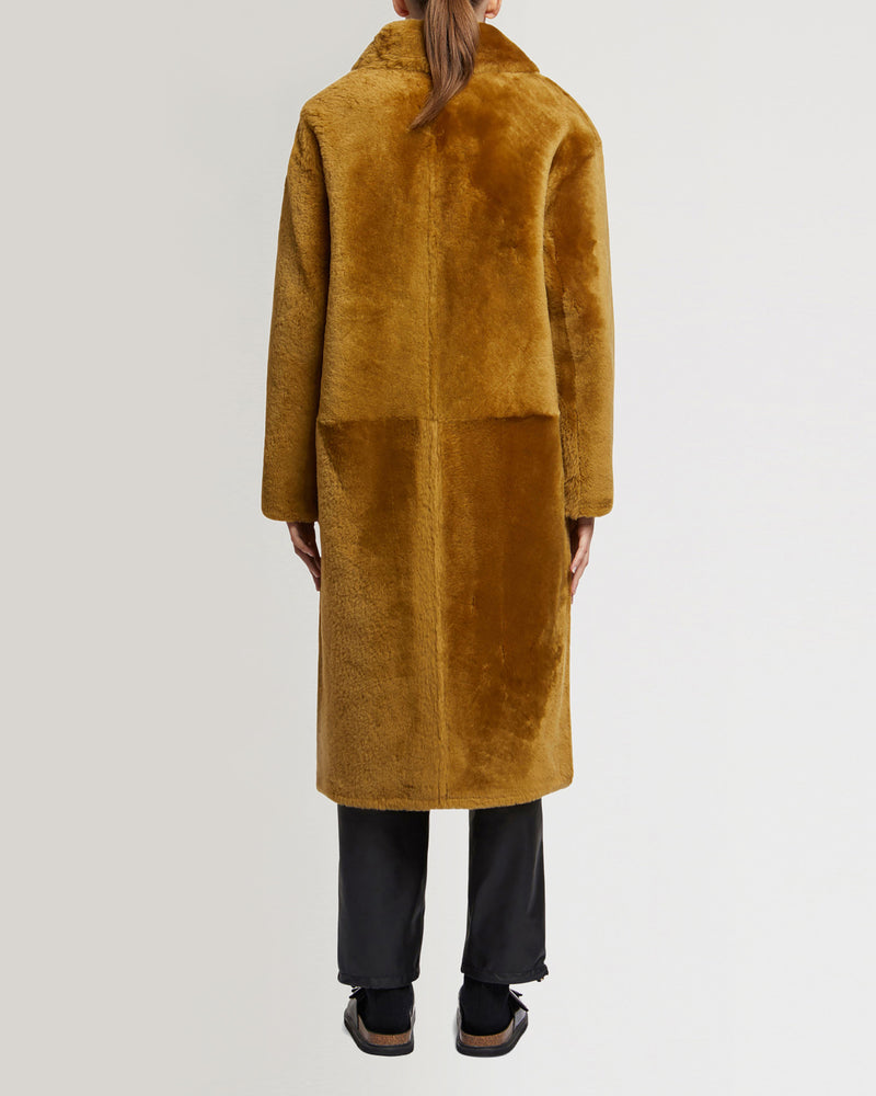 Long merino lambskin coat with collar-Yves Salomon-Winter sale & boxing day