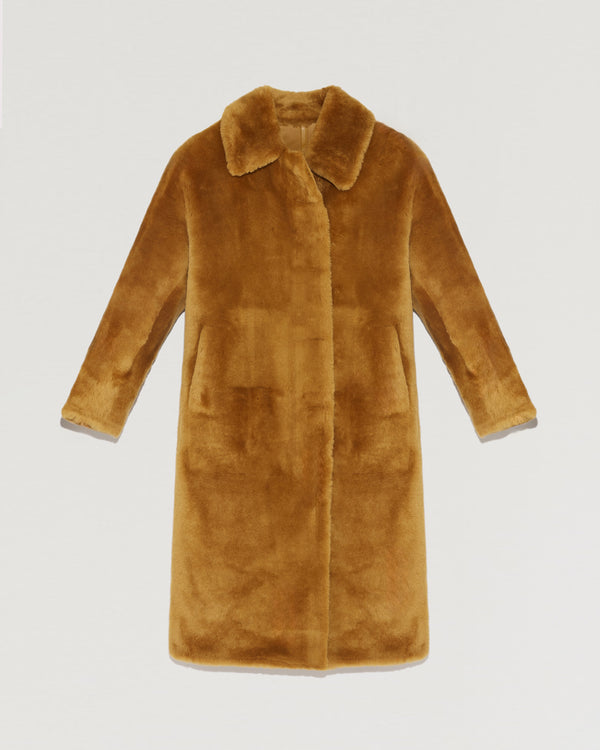 Long merino lambskin coat with collar-Yves Salomon-Winter sale & boxing day