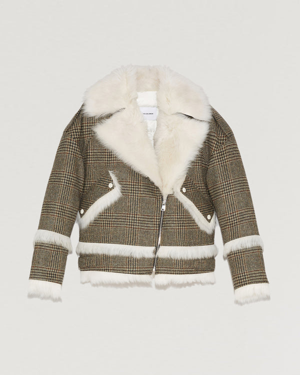 Woollen fabric and shearling biker jacket-Yves Salomon-Winter sale & boxing day