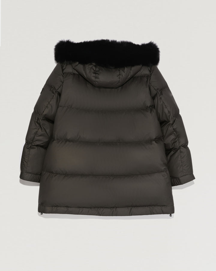 A line hooded down jacket with fox fur-Yves salomon-Winter sale & boxing day