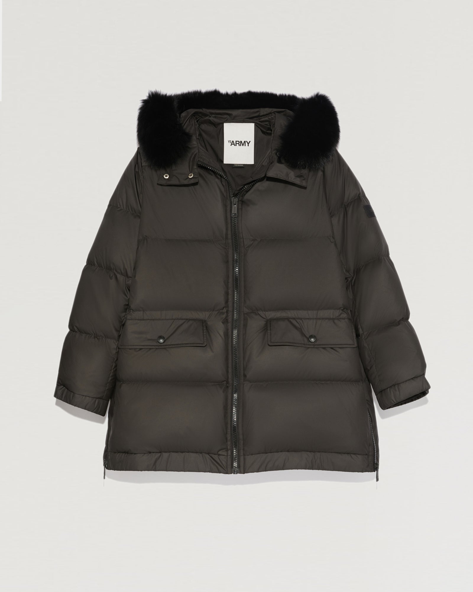 A line hooded down jacket with fox fur-Yves salomon-Winter sale & boxing day