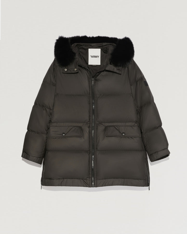 A line hooded down jacket with fox fur-Yves salomon-Winter sale & boxing day