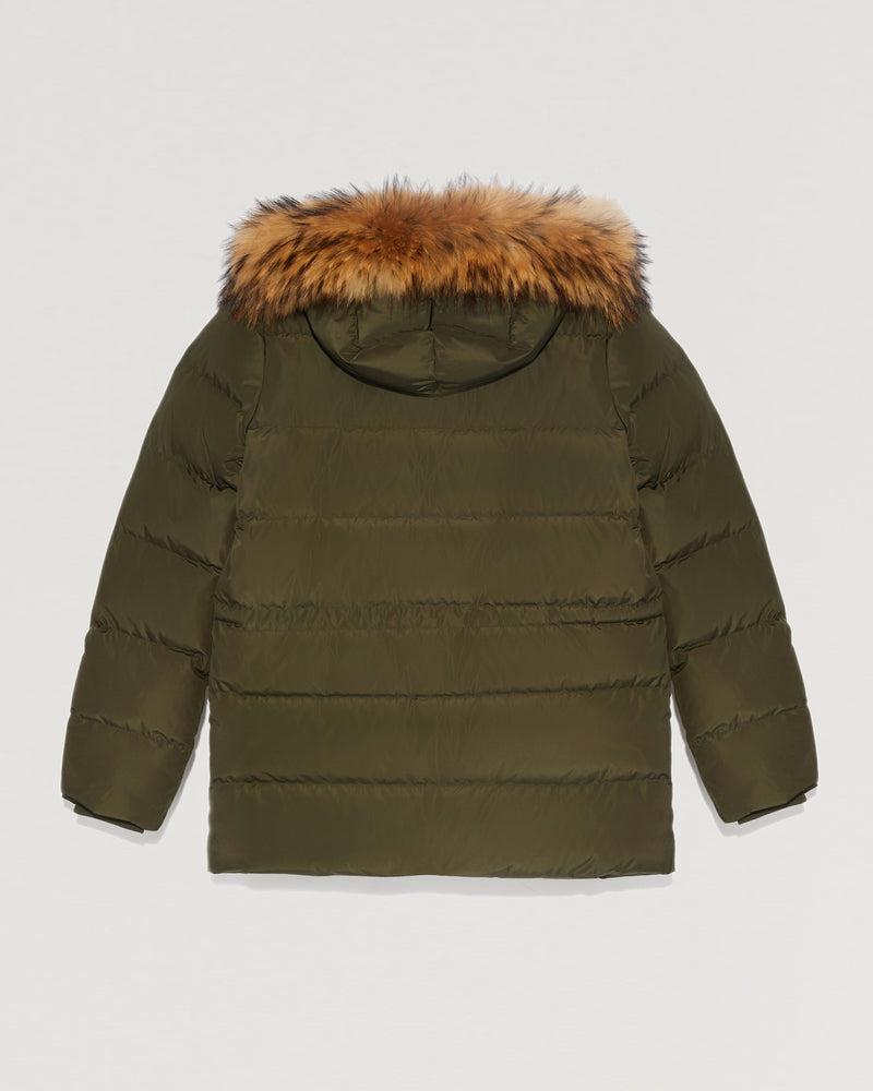 Khaki coat fur hood online