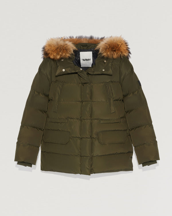 Hooded down jacket with marmot fur-Yves salomon-Winter sale & boxing day