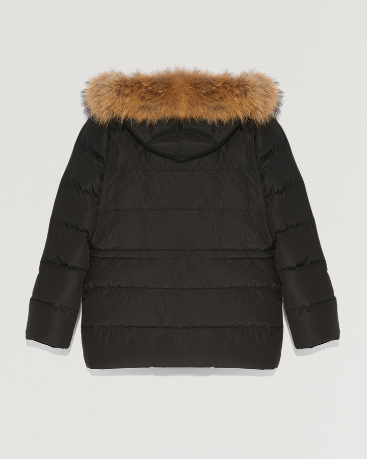 Hooded down jacket with marmot fur-Yves salomon-Winter sale & boxing day