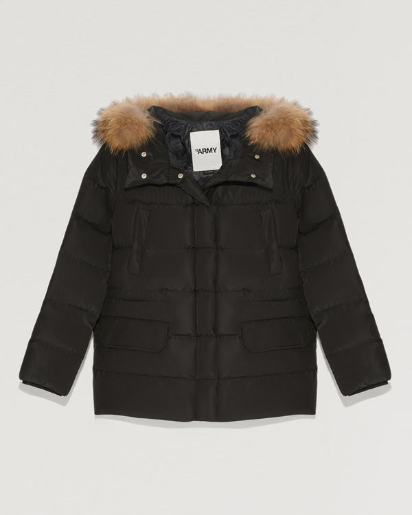 Hooded down jacket with marmot fur-Yves salomon-Winter sale & boxing day