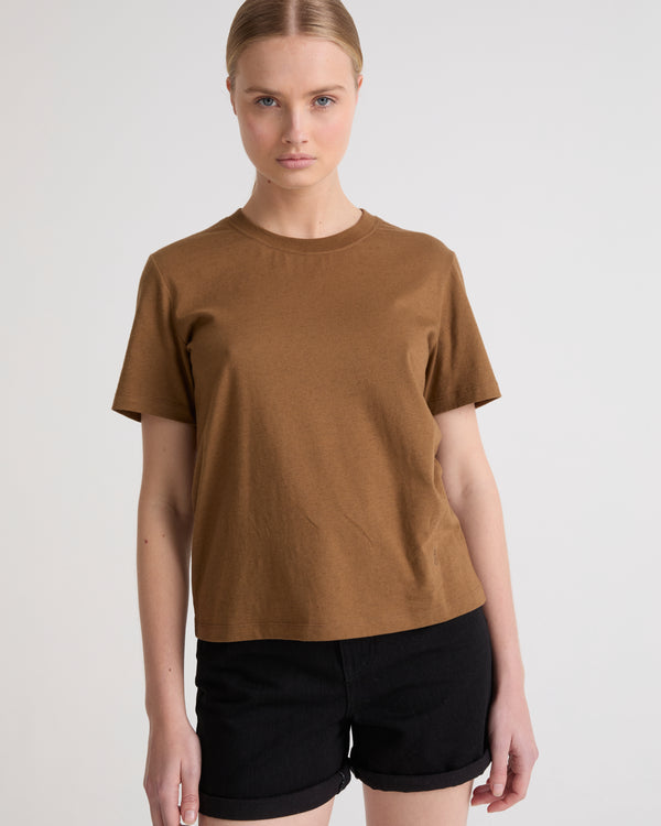 Cotton-cashmere jersey T-shirt - camel - Yves Salomon