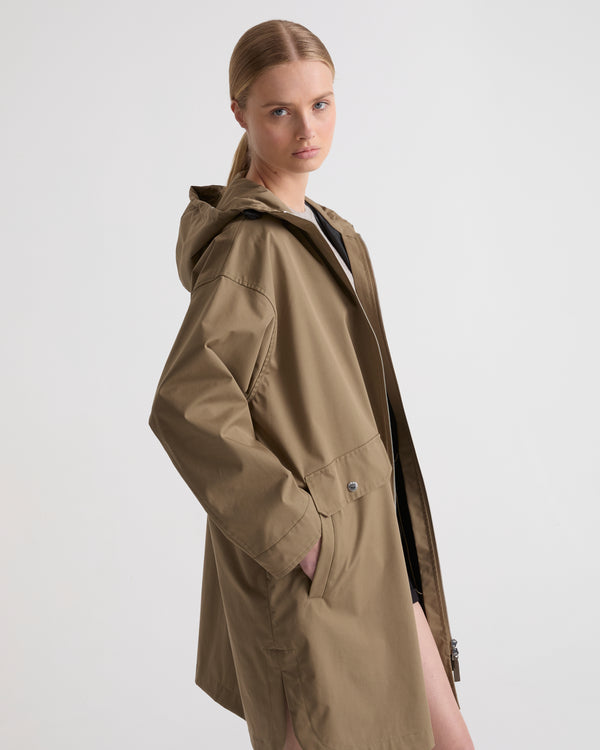 Long parka in technical cotton-mix fabric