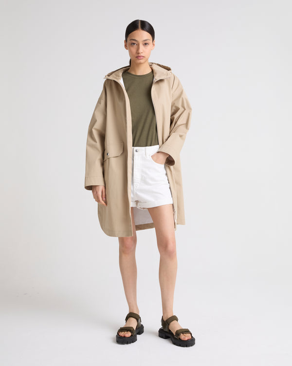 Long parka in technical cotton-mix fabric