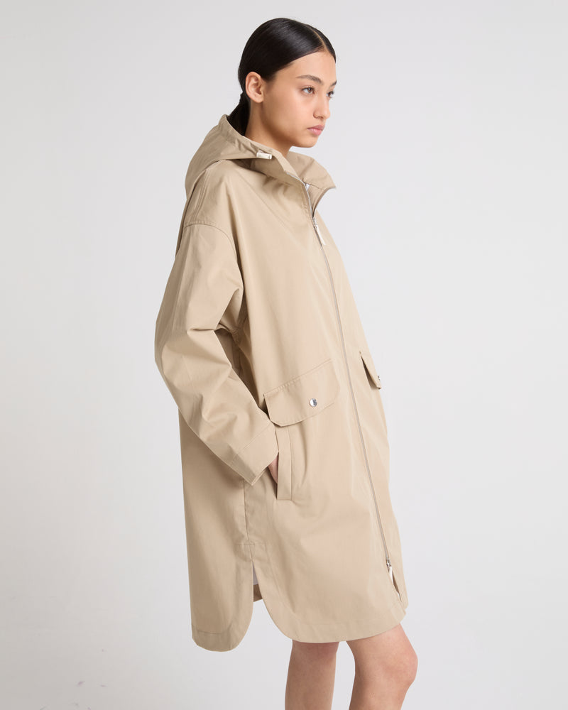 Long parka in technical cotton-mix fabric