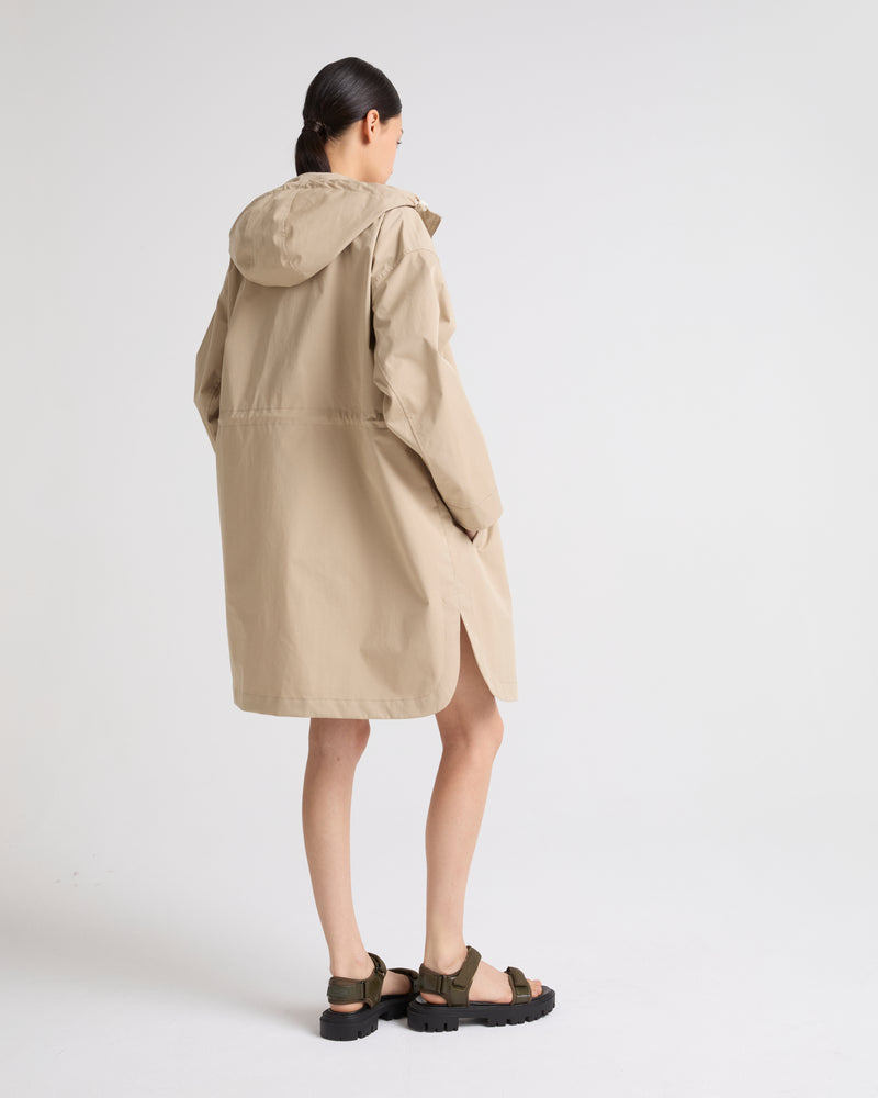 Long parka in technical cotton-mix fabric