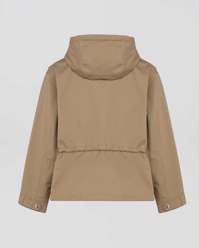 Short parka in technical cotton-mix fabric