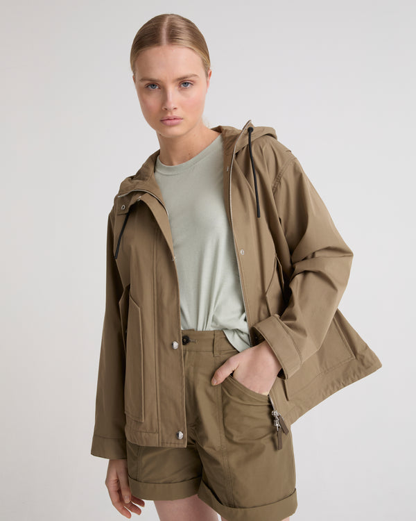 Short parka in technical cotton-mix fabric