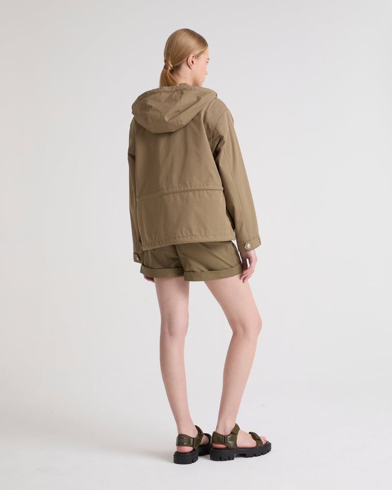 Short parka in technical cotton-mix fabric