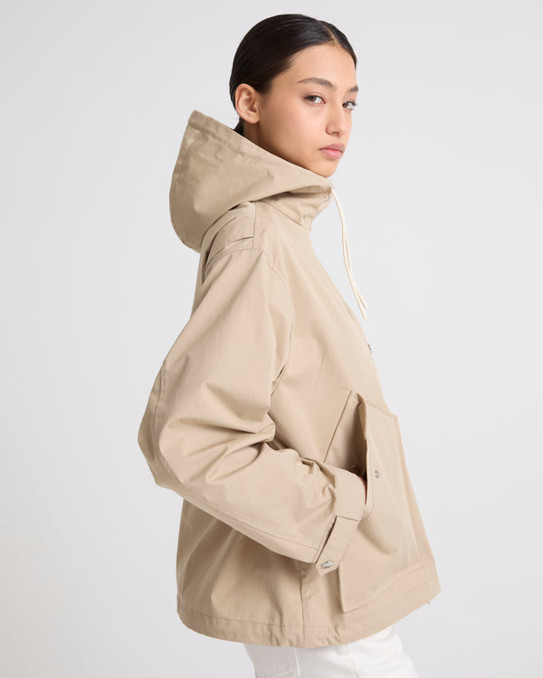 Short parka in technical cotton-mix fabric