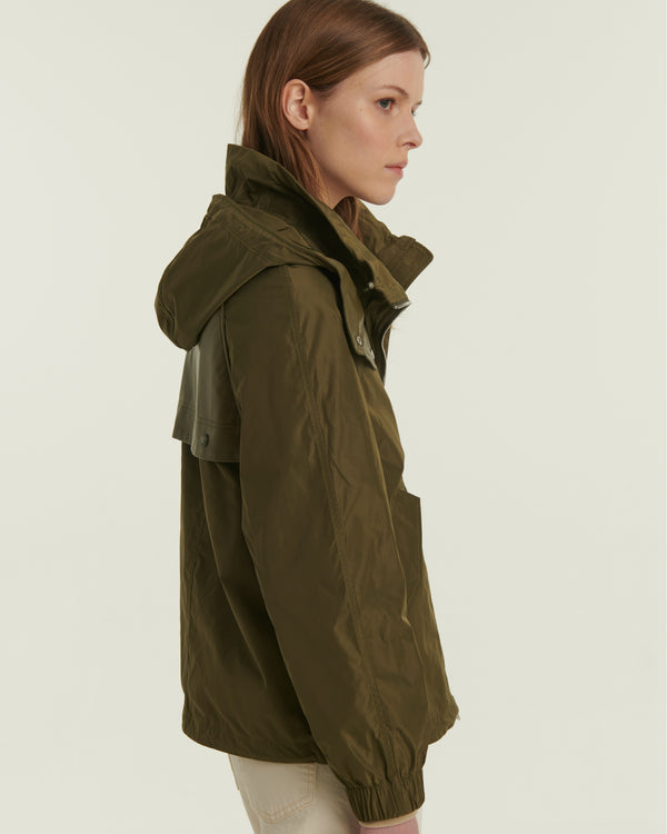 Short technical fabric and leather parka - green - Yves Salomon