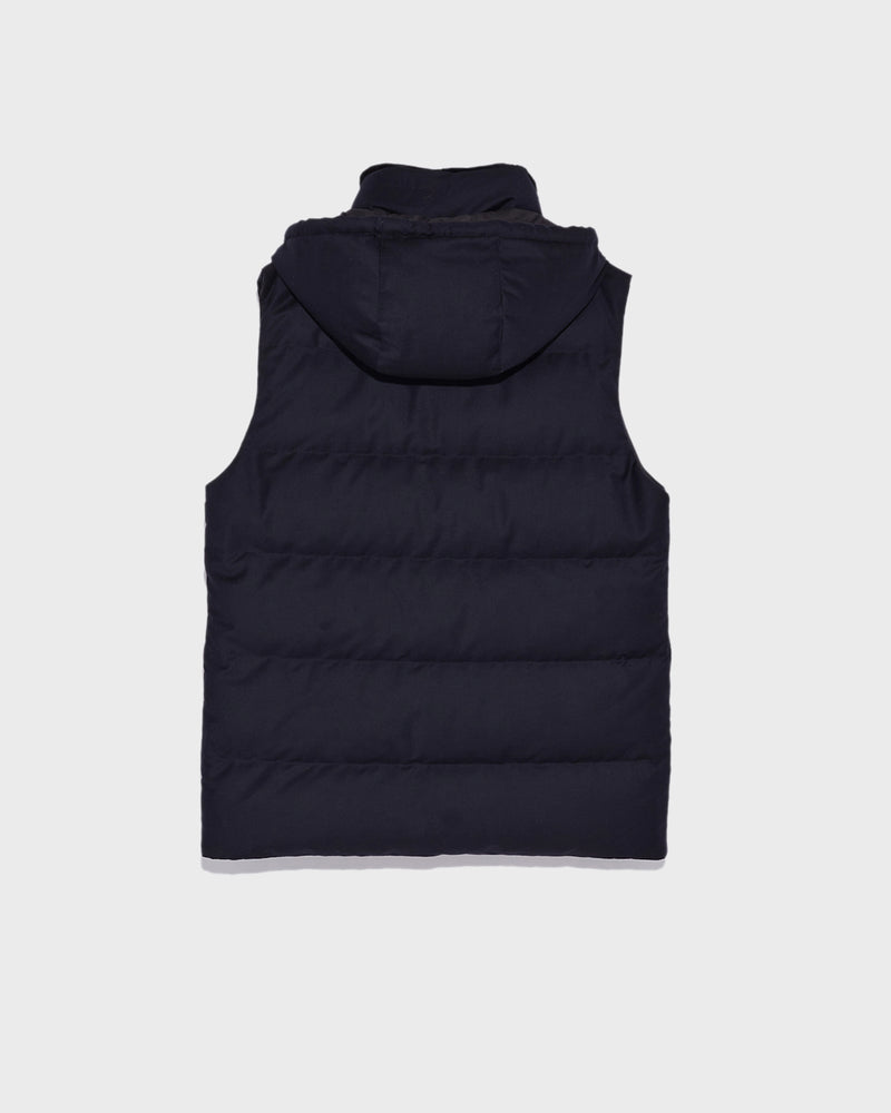 Loro Piana fabric down gilet with mink trim - navy - Yves Salomon