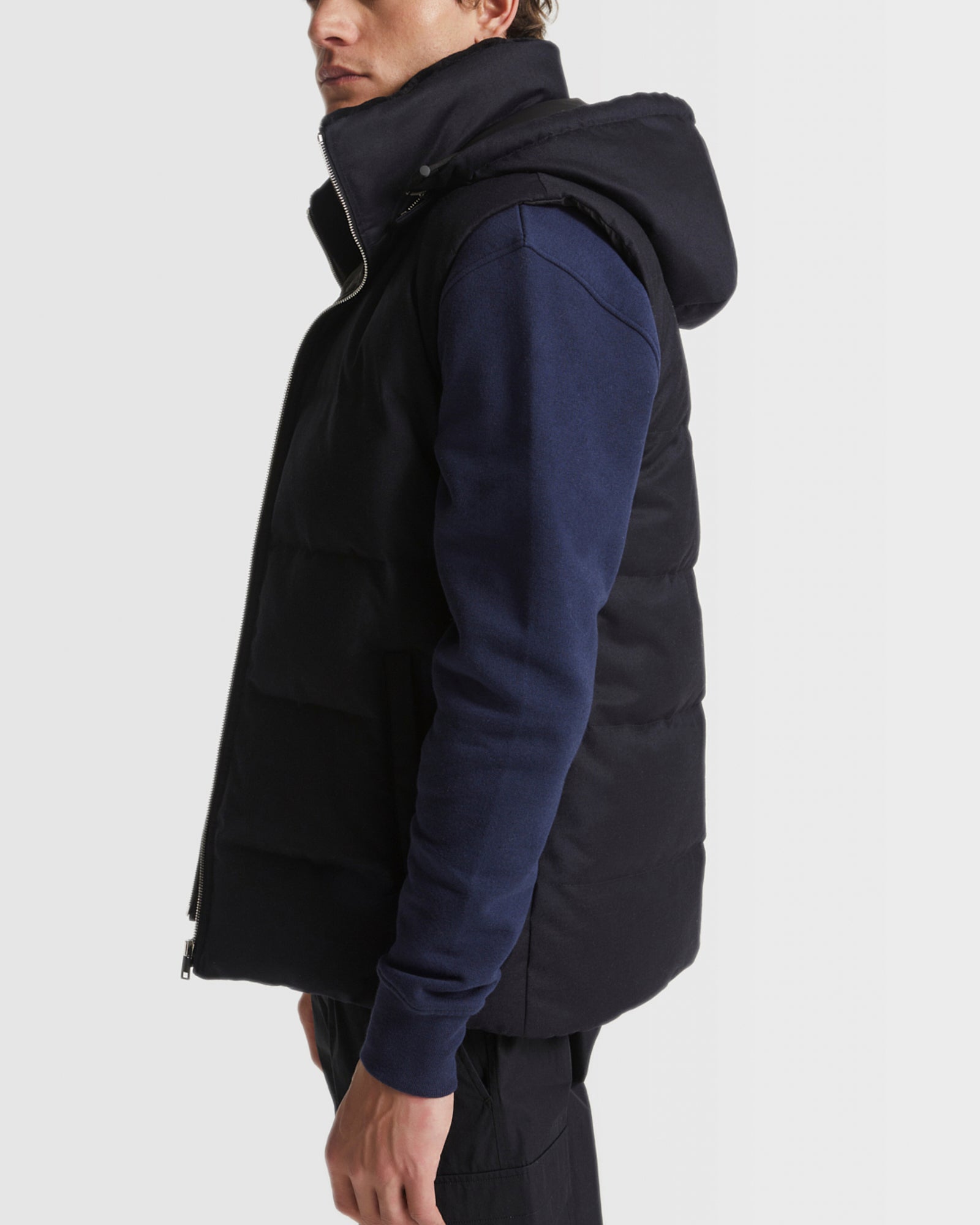 Loro Piana ネイビー ダウンベスト Loro Piana fabric down gilet with mink trim - navy - Yves Salomon
