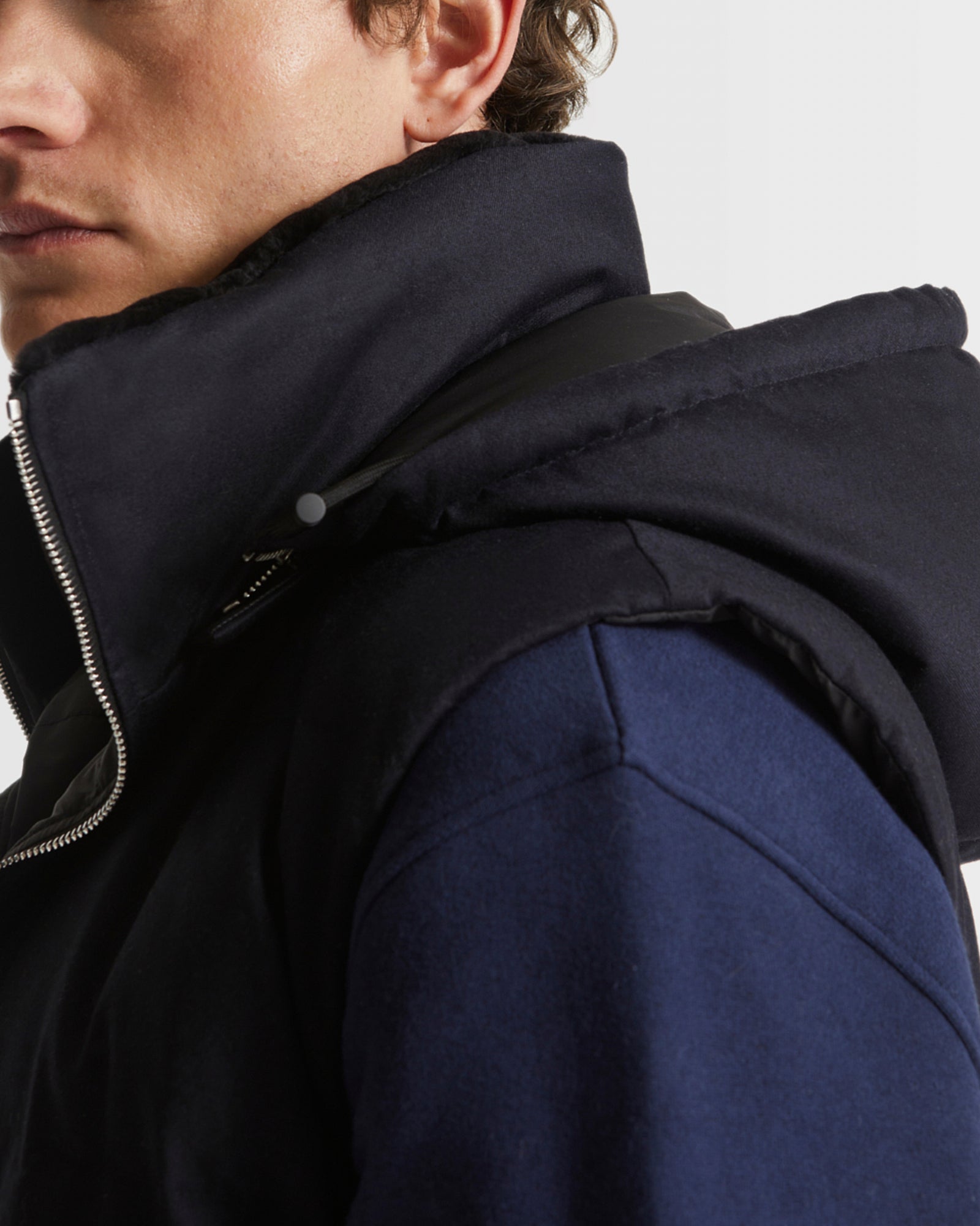 Loro Piana fabric down gilet with mink trim - navy - Yves Salomon