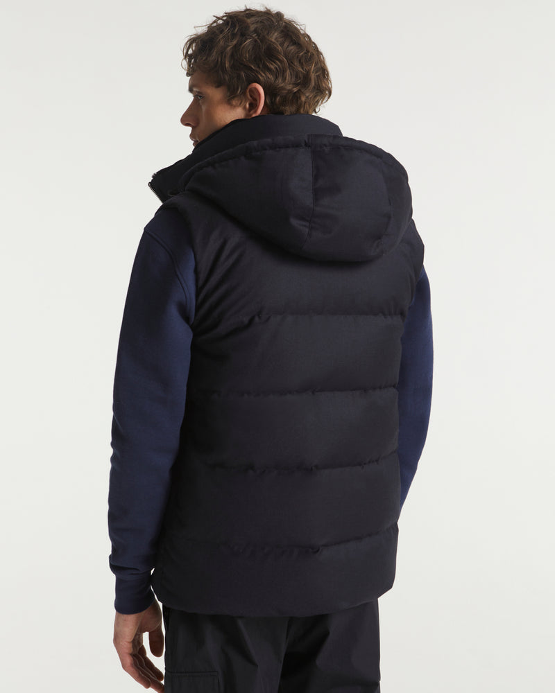 Loro Piana fabric down gilet with mink trim - navy - Yves Salomon