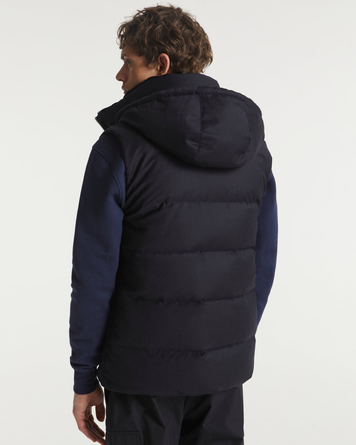 Down Gilet made with Loro Piana fabric with mink fur trim