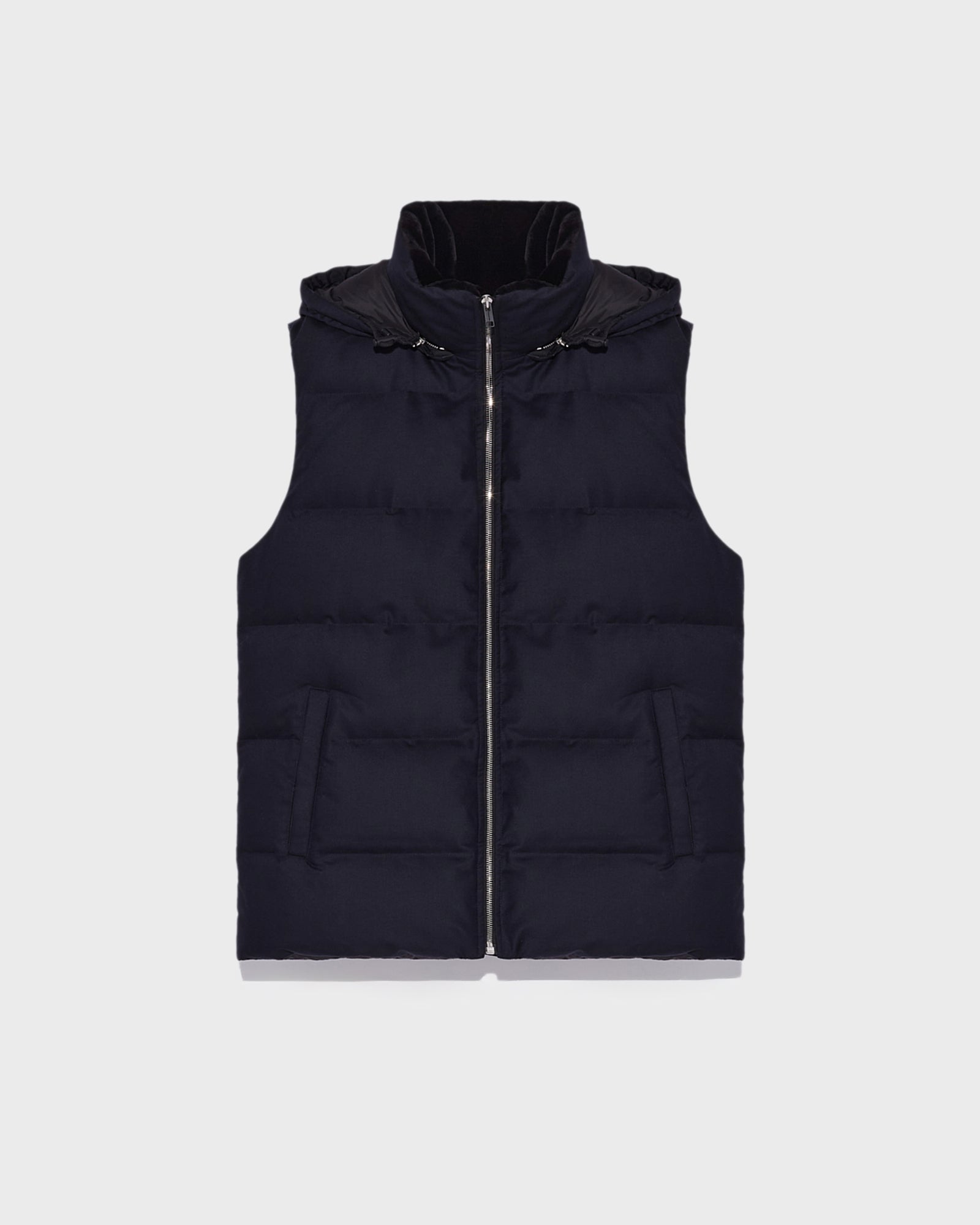 Loro Piana fabric down gilet with mink trim - navy - Yves Salomon