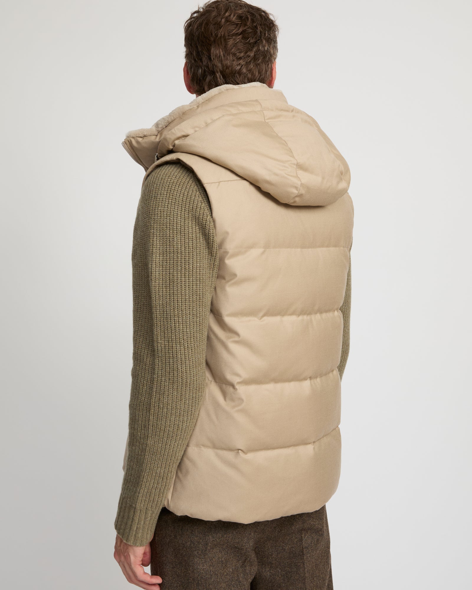 Down Gilet made with Loro Piana fabric with mink fur trim - beige