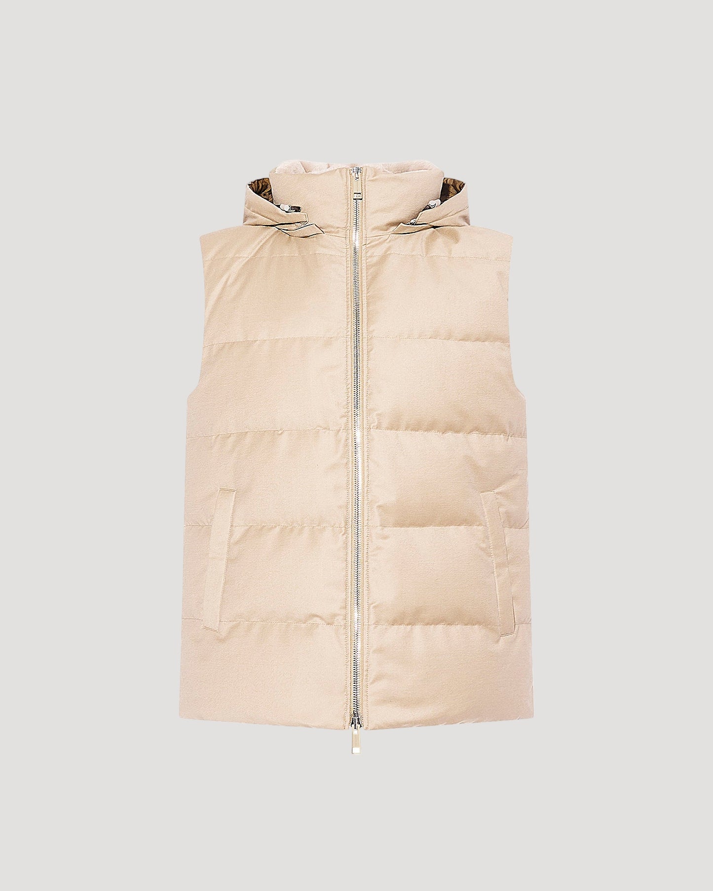 Down Gilet made with Loro Piana fabric with mink fur trim