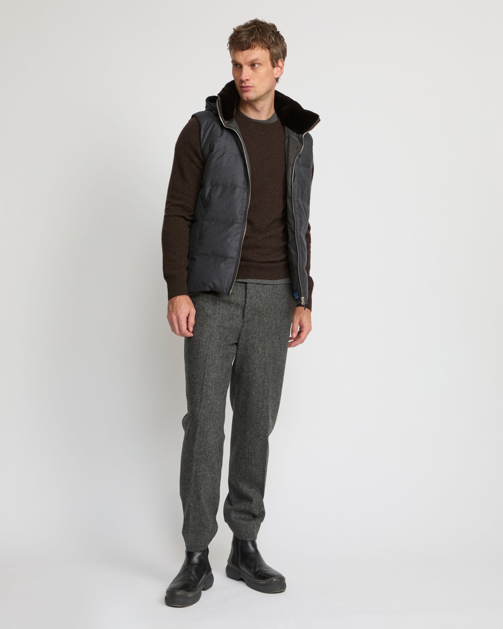 Down Gilet made with Loro Piana fabric with mink fur trim - Yves Salomon
