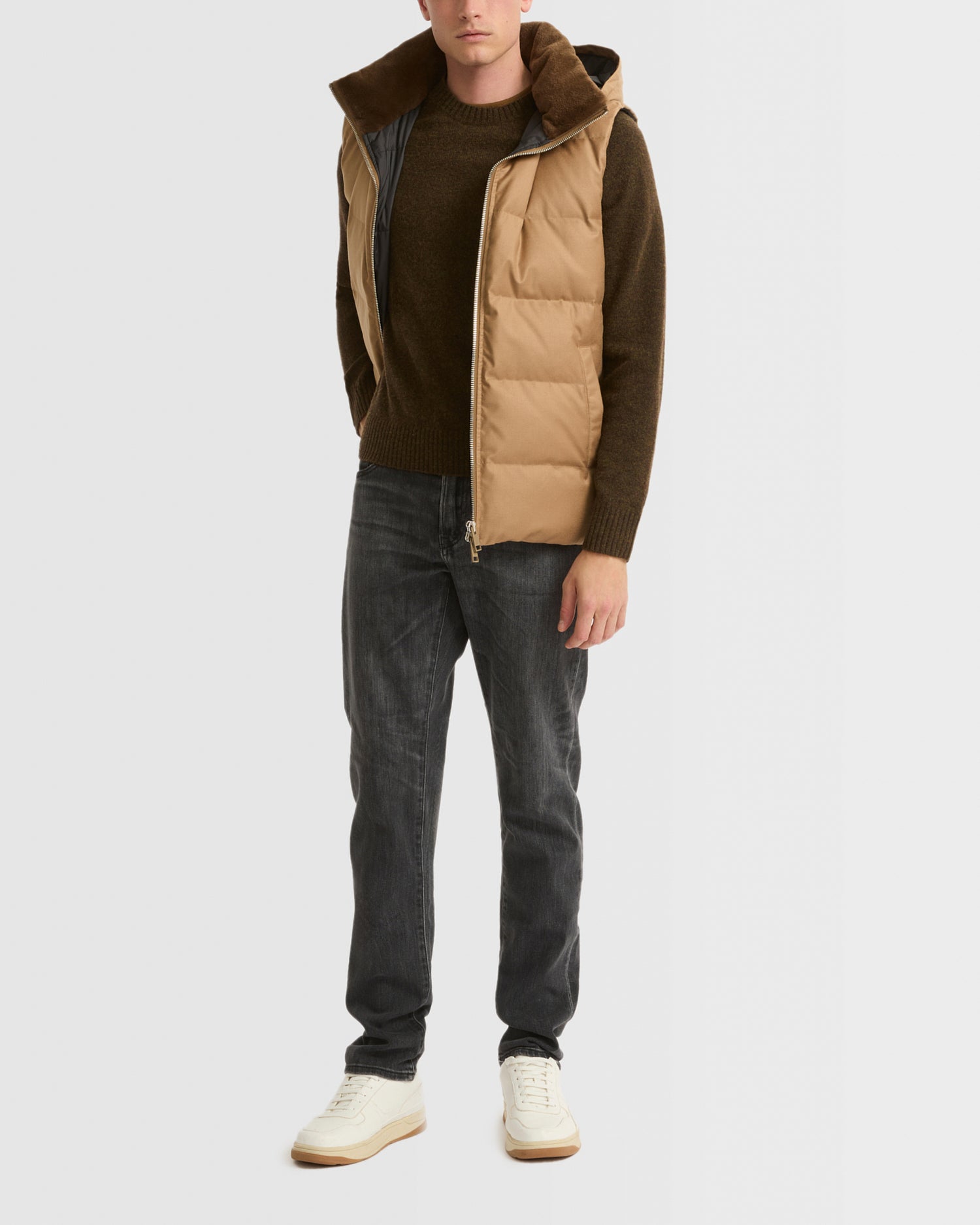 Down Gilet made with Loro Piana fabric with mink fur trim -Yves Salomon