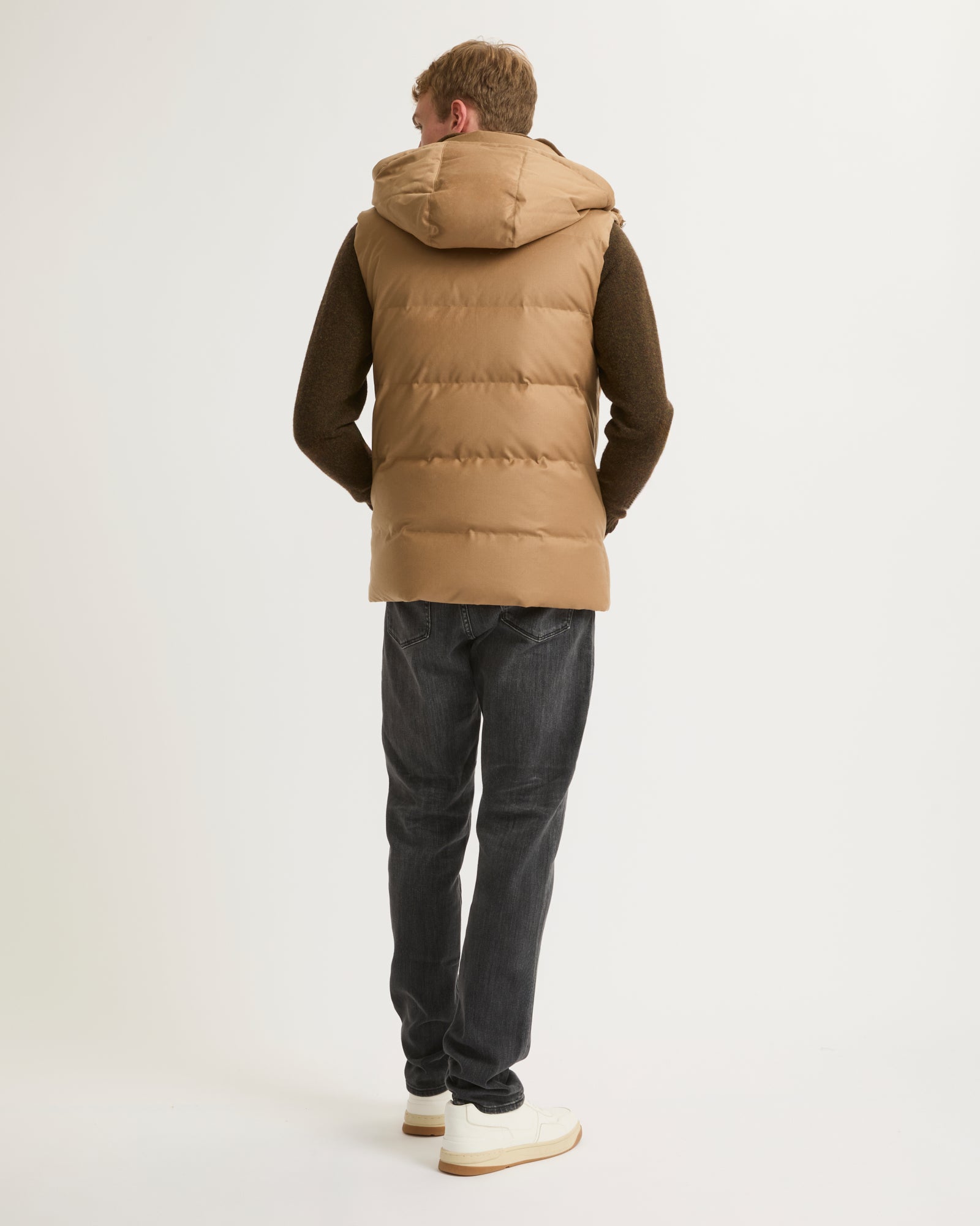 Loro Piana fabric down gilet with mink - brown - Yves Salomon