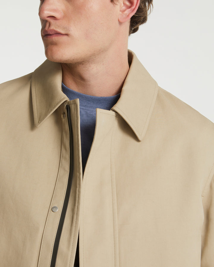 Mac coat in double-sided fabric with leather details