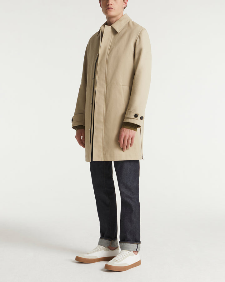 Mac coat in double-sided fabric with leather details