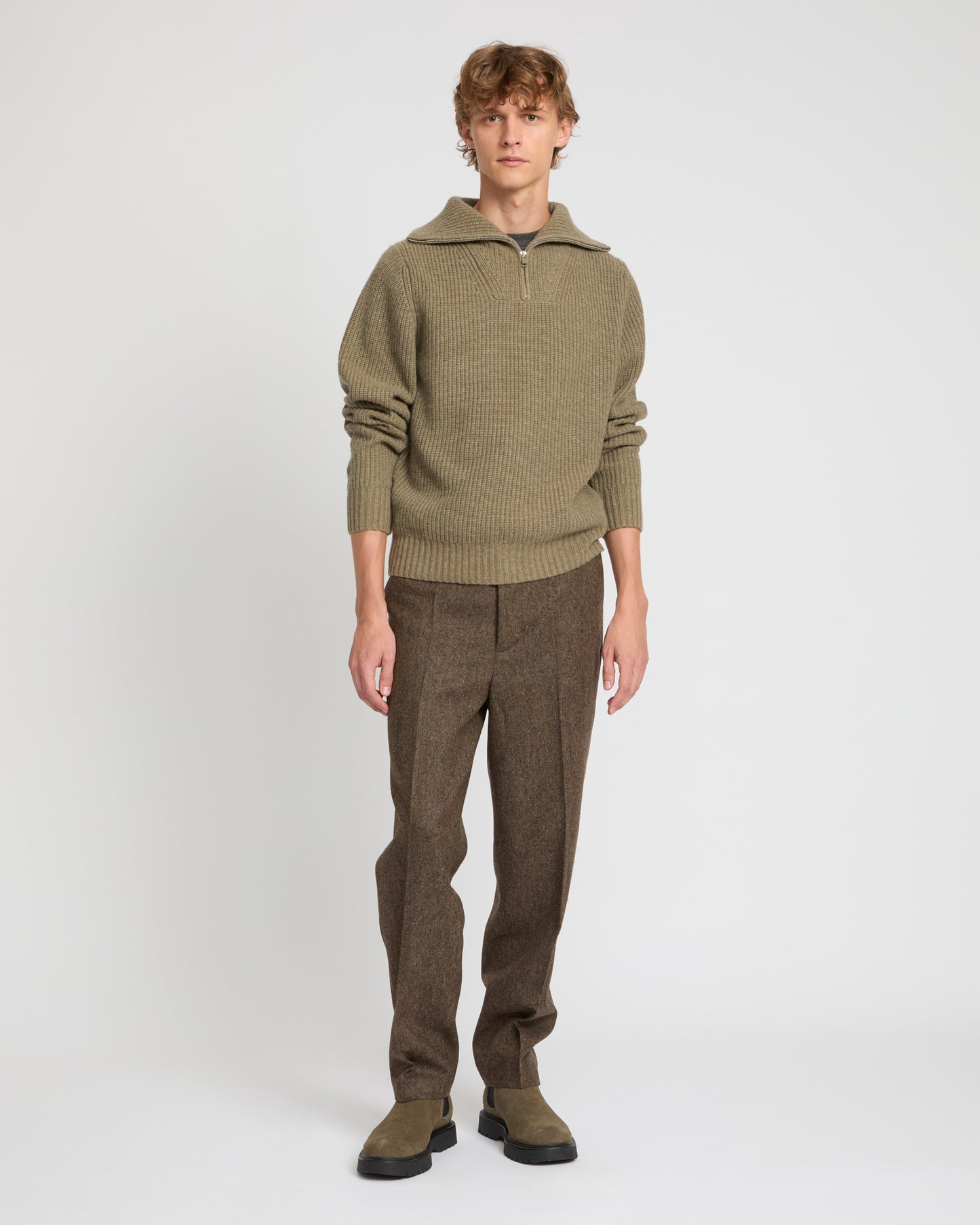 Straight-leg cashmere and wool tweed trousers