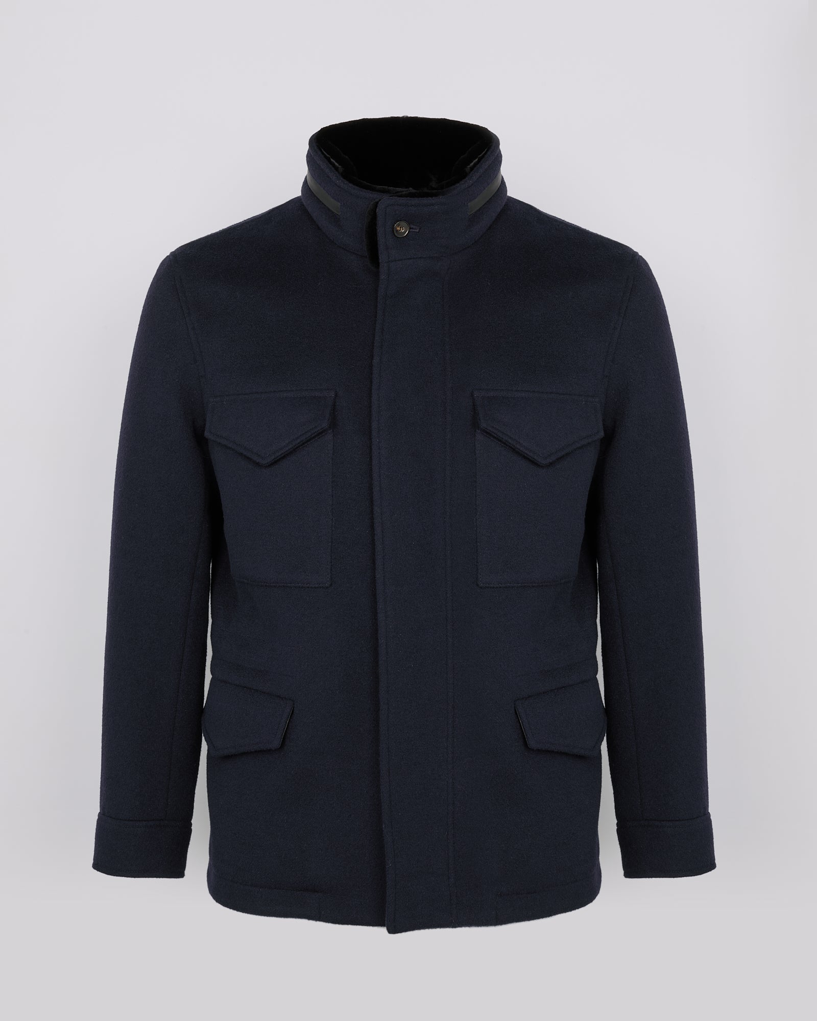 Field jacket in wool-cashmere with mink - navy - Yves