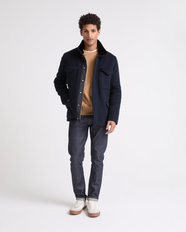 Field jacket in double-sided wool-cashmere with mink trim